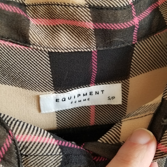 Equipment Femme 100% Silk Pink Tan & Black Blouse - Picture 5 of 8